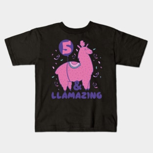 Llamazing 5th Birthday 5 Years Old Llama Girls Kids Gift product Kids T-Shirt
